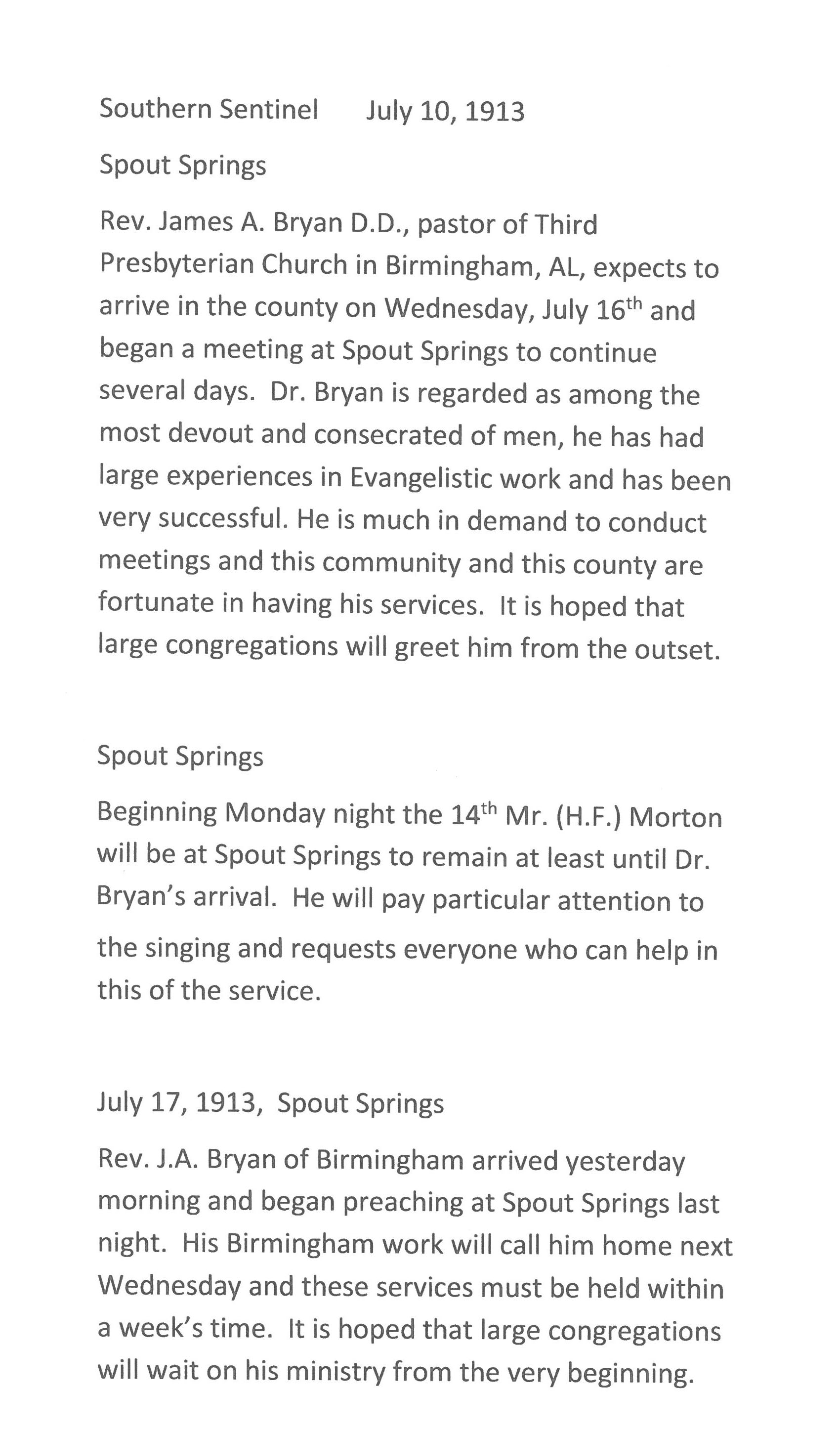 Religious Services (Spout Springs)